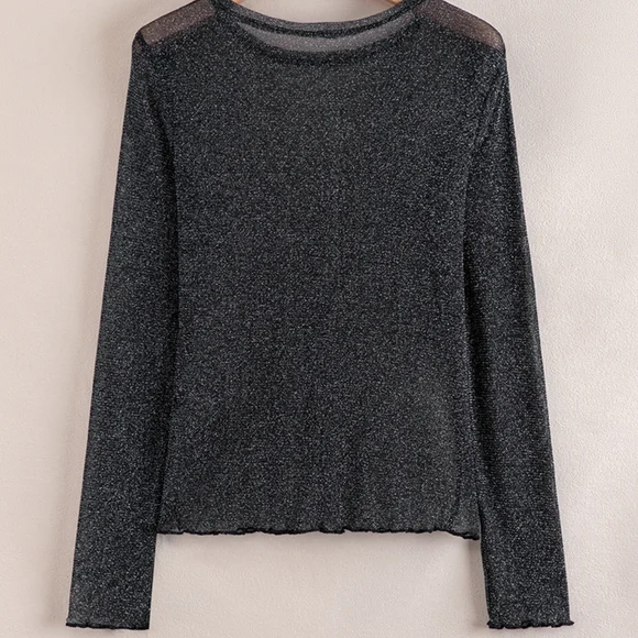Black Sheer Glitter Top - Picture 8 of 9